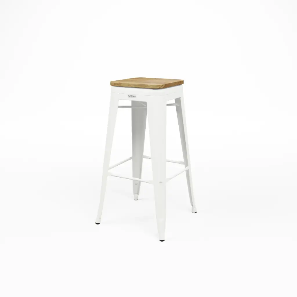 Barkruk tolix- houten zitje- wit